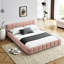 Lit pour grand lit moderne avec plateforme en tissu d'ameublement en chenille rose avec tête de lit et construction robuste-1873544747
