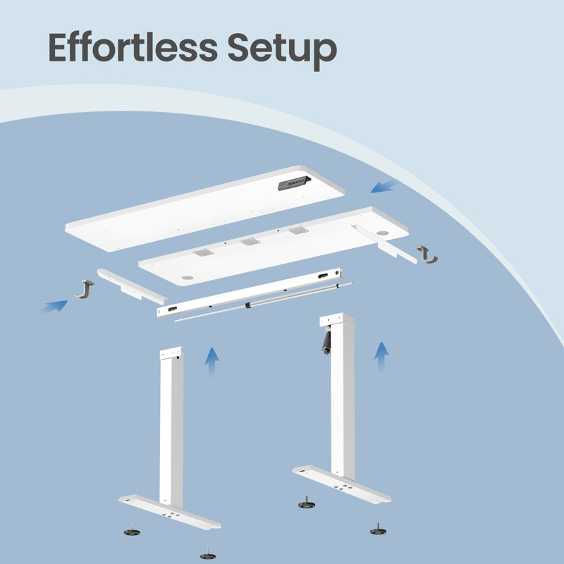 Adjustable Steel Computer Desk, White, 120 cm H x 100 cm W x 60 cm D, White