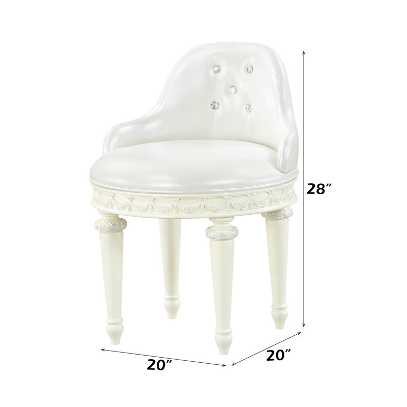 Chaise de coiffeuse avec finition et fonction pivotante - Tablier de siège en bois ornemental Rembourrage en mousse confortable