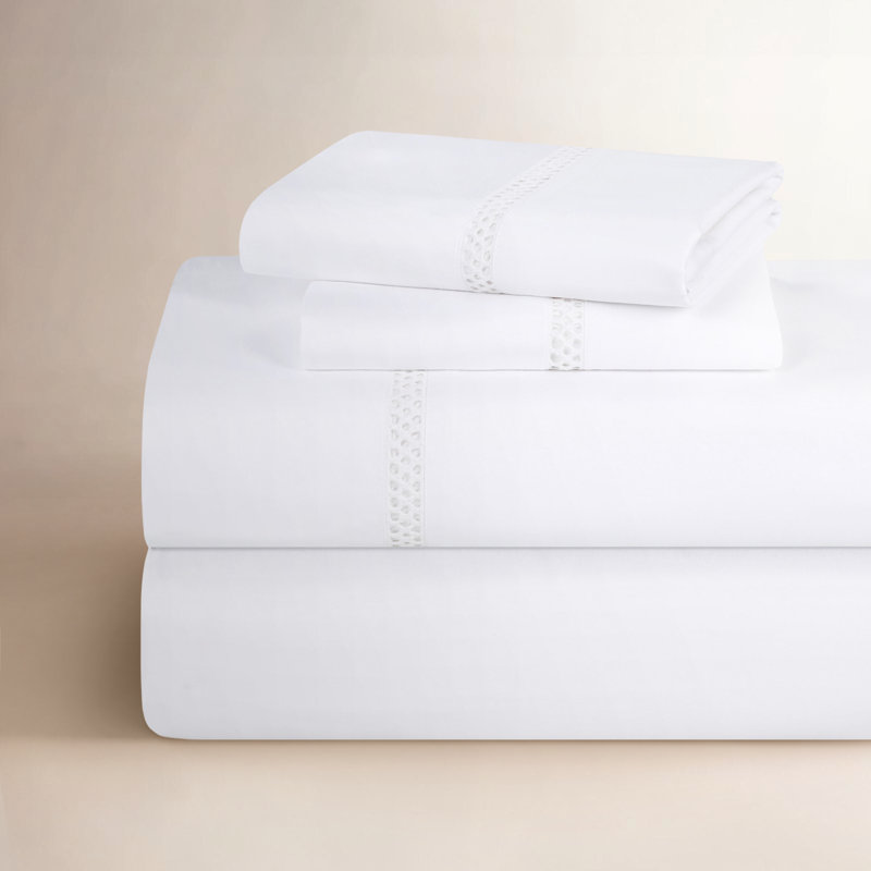 Ensemble de draps en coton Riverton , Ensemble de draps pour taille de lit simple avec u, Blanc / blanc