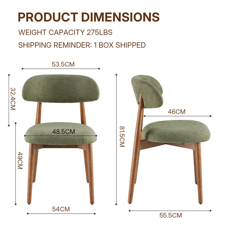 Upholstered Solid Wood Dining Chair Side Chair, Green