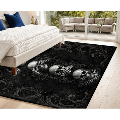 Tapis à imprimé crâne gothique, crâne rétro foncé avec motif de vignes, tapis artistique unique, lavable à la machine, envers antidérapant, salon intérieur, chambre à coucher, couloir, appartement