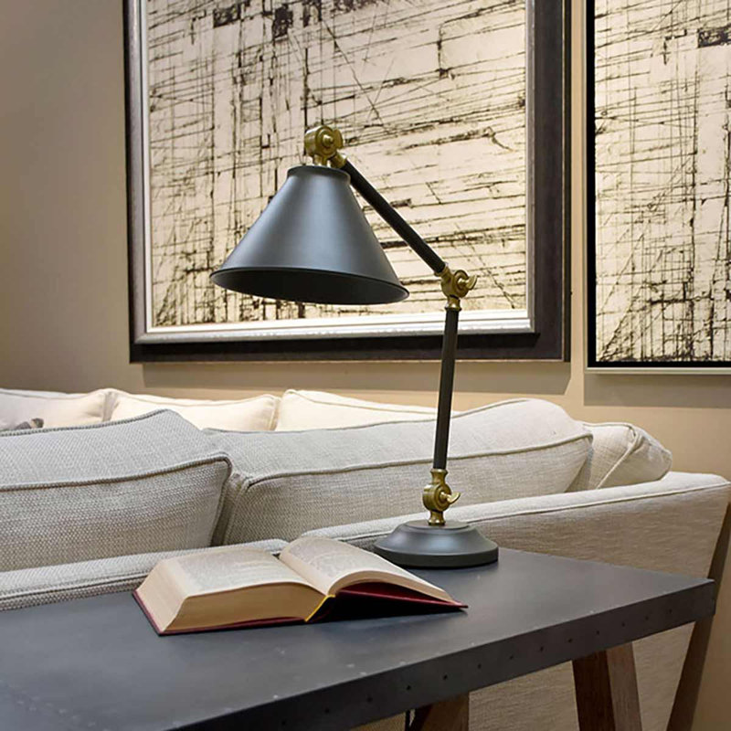 Evie Metal Desk Lamp, Dark Grey/Aged brass