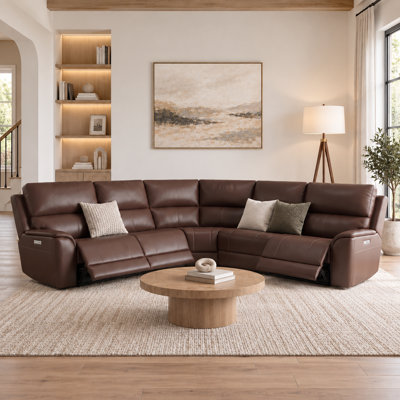 5-Seat Leather Modular 3 Power Recliners Sectional Couch with Zero Gravity Adjustable Lumbar Support and Built-In USB Port