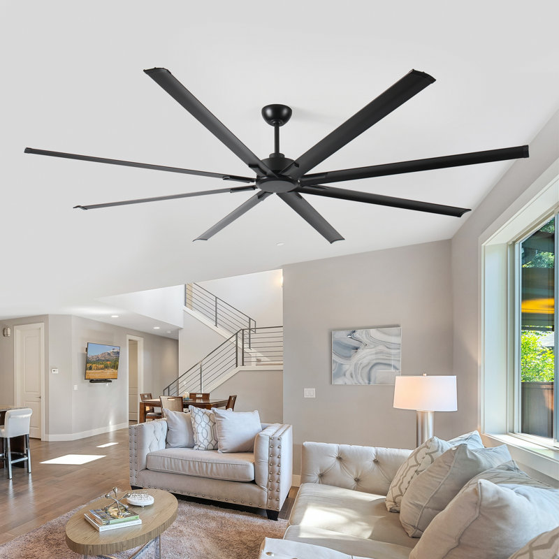 Ventilateur de plafond industriel à courant continu de 96 pouces, grand ventilateur de plafond avec 8 pales réversibles, télécommande à 5 vitesses, noir