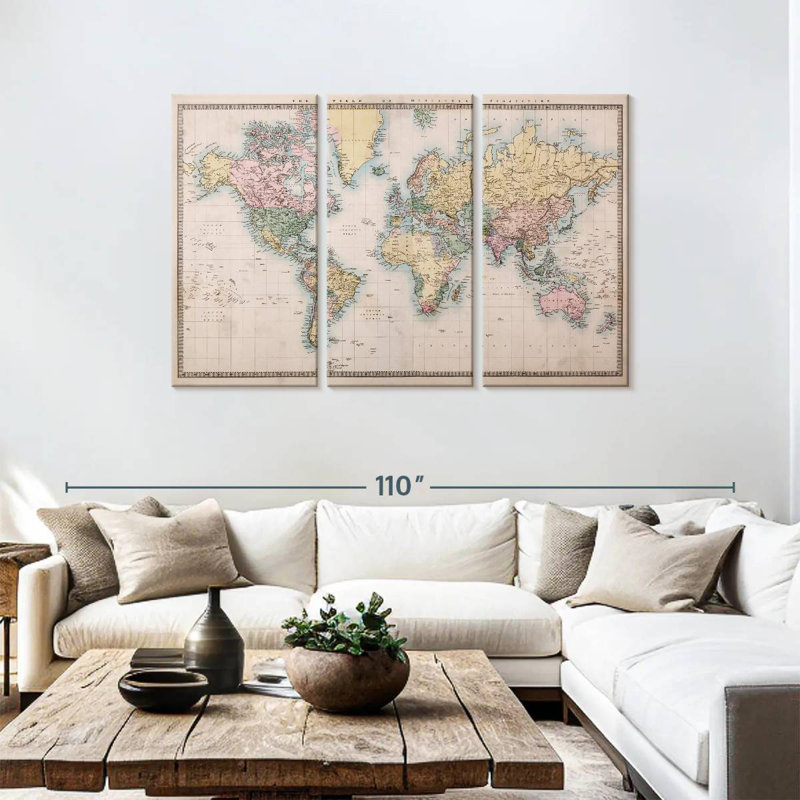 Carte du monde Aliaz Mercator Projection, H 48 po x l 74 po