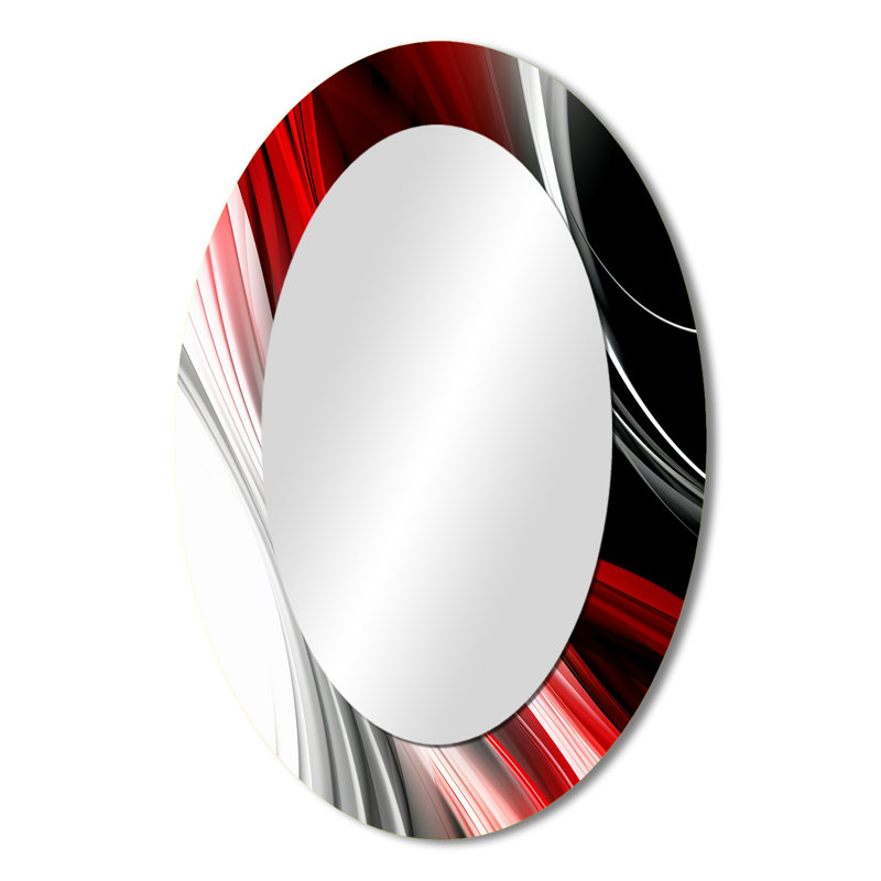 Rouge noir infini ondulations I - rouge moderne miroir mural ovale, 36 po x 24 po