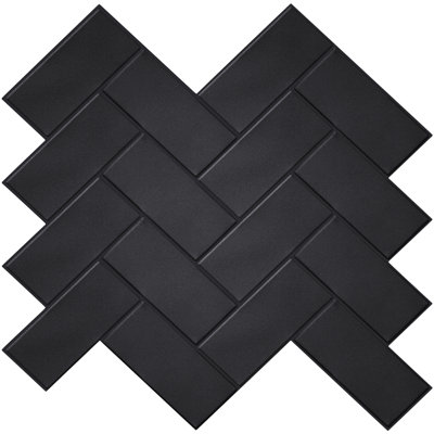 12'' W x 12'' L PET Peel and Stick Black Herringbone Mosaic Tile