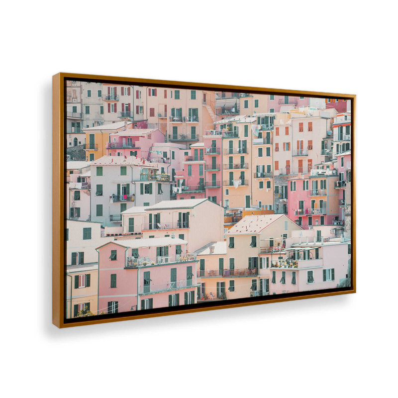 «Pastel Village», reproduction sur toile, Cadre doré poli, H 8,75 po x l 12,75 po x P 1,75 po