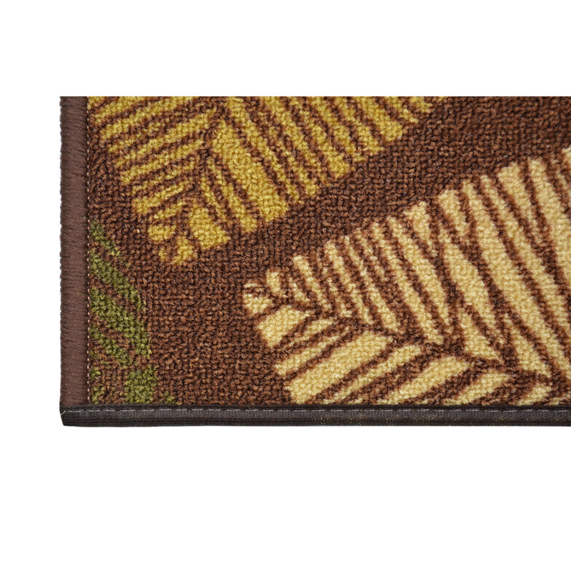 Tapis d'escalier antidérapant à motif floral et feuilles lavables à la machine, Rectangle 26 po x 9 po