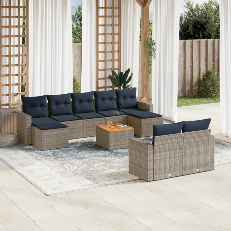 Ensemble de canapé de patio avec coussins 10 pièces Vidaxl, Gris, Bleu foncé