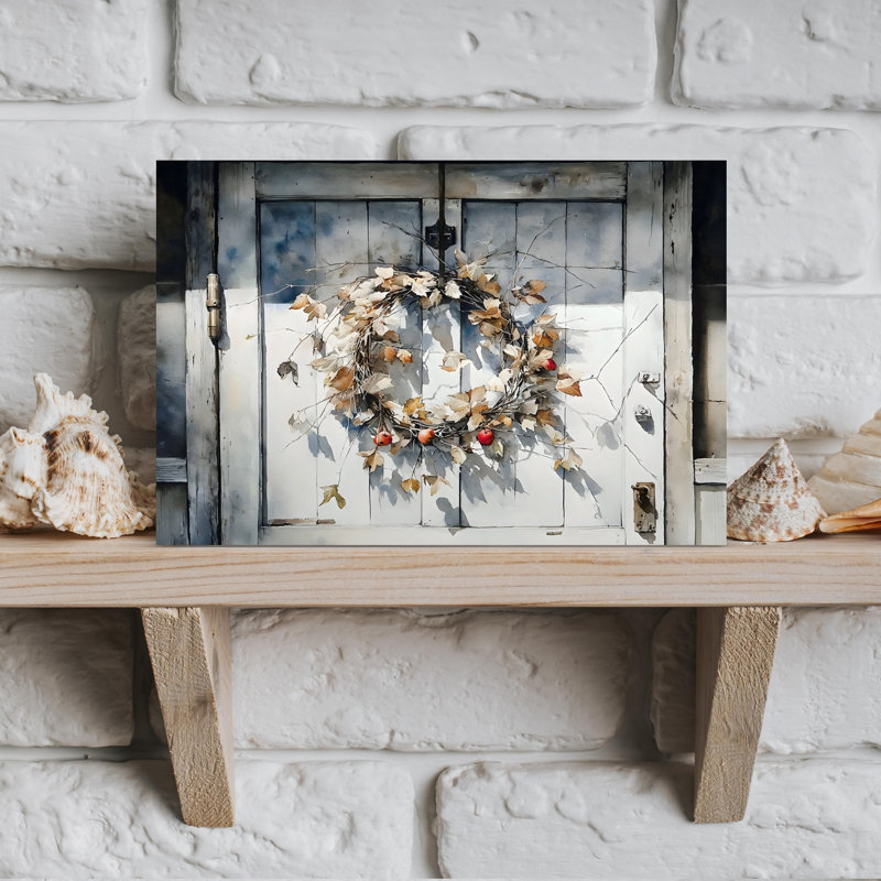 «Rustic Wreath Elegant Peaceful Realistic Autumn Nature», reproduction d'art murale, 12" H x 18" W