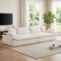 Canapé-lit modulaire à compression de 138 po en lin modulaire blanc à assise profonde sans assemblage en chenille pour salon, chambre à coucher et appartement