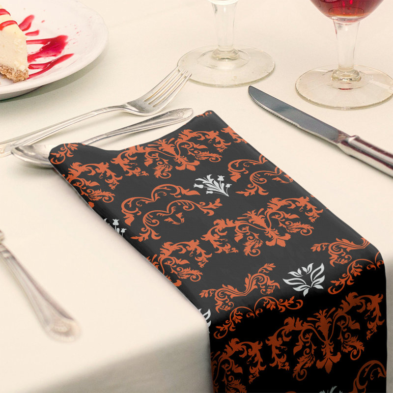 Damask Square Napkin, Orange/Black/White, Cotton, 10" W x 10" L