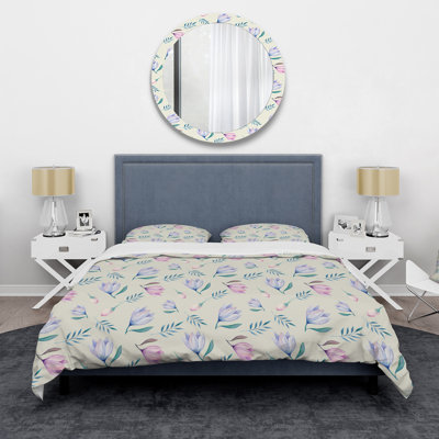 Pastel And Blue Flowers - Traditional Duvet Cover Set - Microfiber Polyester