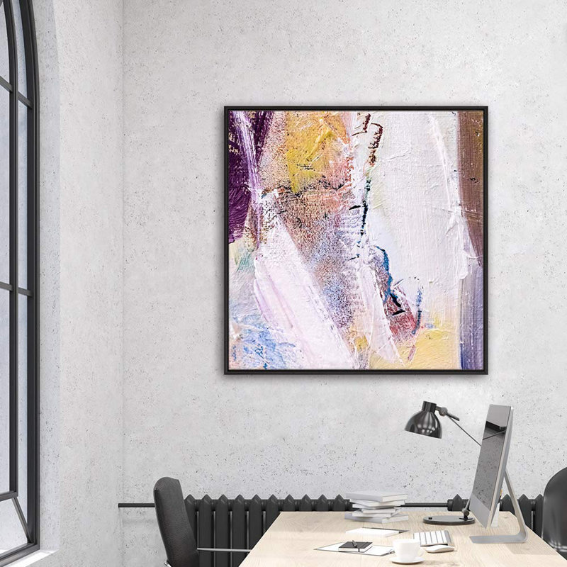 Effet texturé blanc, mauve, jaune, champ abstrait, formes, art moderne minimaliste multicolore, impression sur toile, Noir
