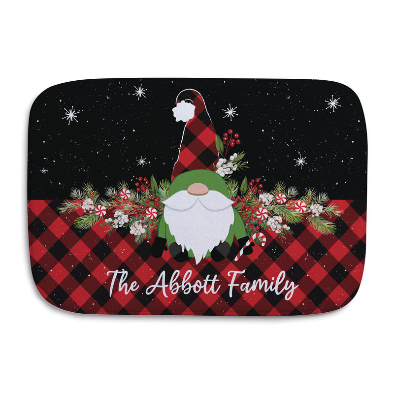 Gnome Bath Mat in Black & Red Buffalo Check