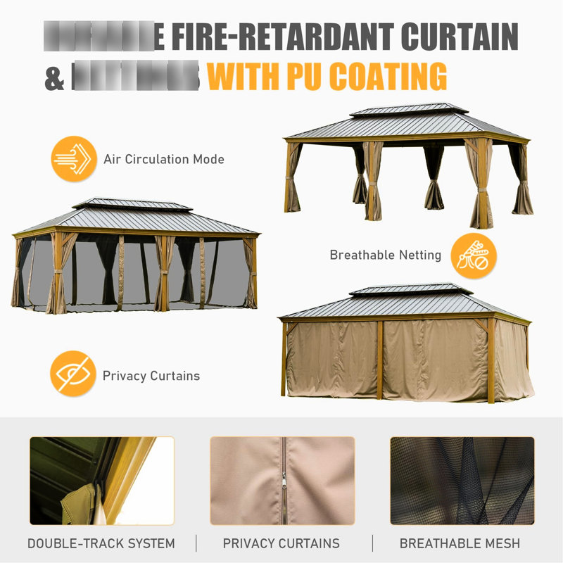 Pavillon de jardin extérieur de 14 pi x 20 pi fabriqué en acier galvanisé et en aluminium