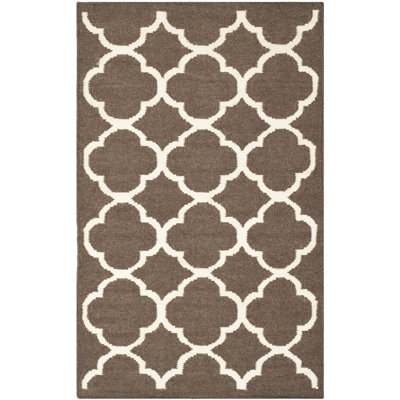 Rodgers Hand Woven Flat Weave Banana Silk/Wool/Cotton Geometric Rug in Brown