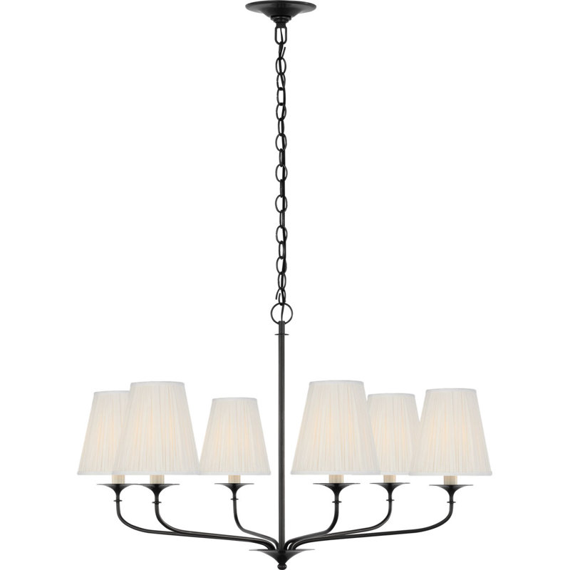 Knox Chandelier with Silk Pleated Shades, Bronze, 6 Lights, 20.75" H x 32" W x 32" D