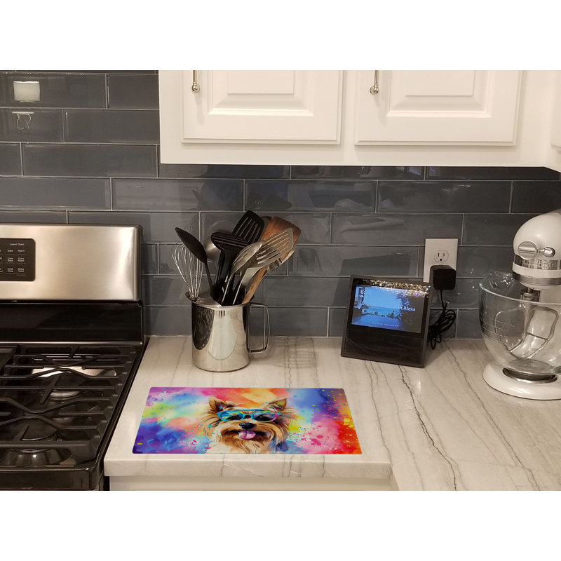 Yorkshire Terrier Hippie Dawg Glass Cutting Board Large