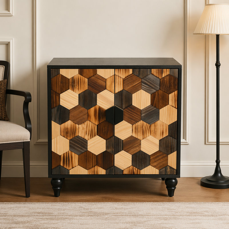 Buffet 30,31 "avec motif en nid d'abeille, armoire d'appoint moderne, Antique Black