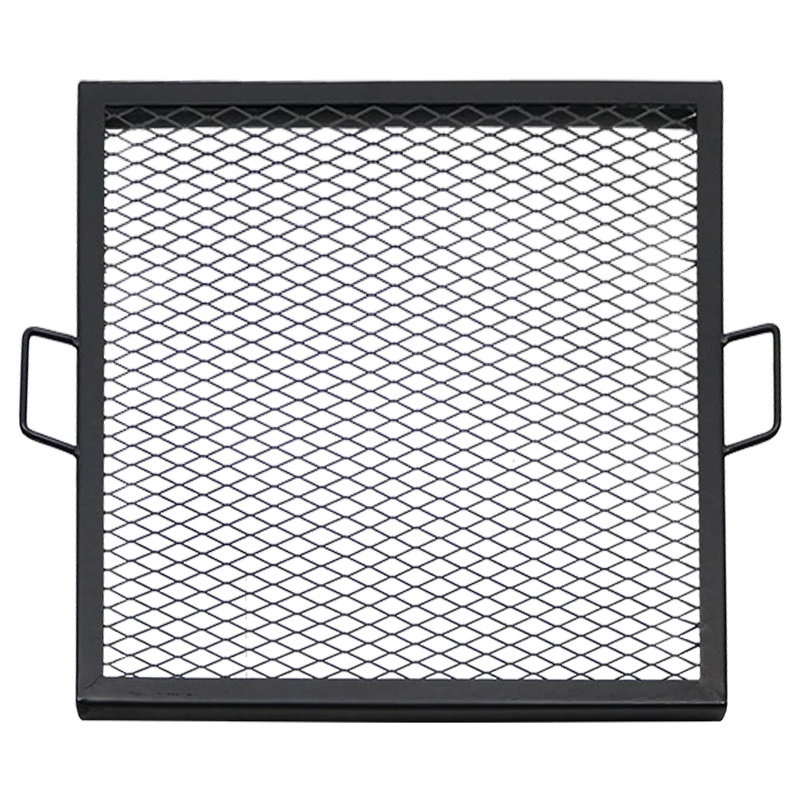 Heavy-Duty Black Steel Square Fire Pit Cooking Grill with Handles