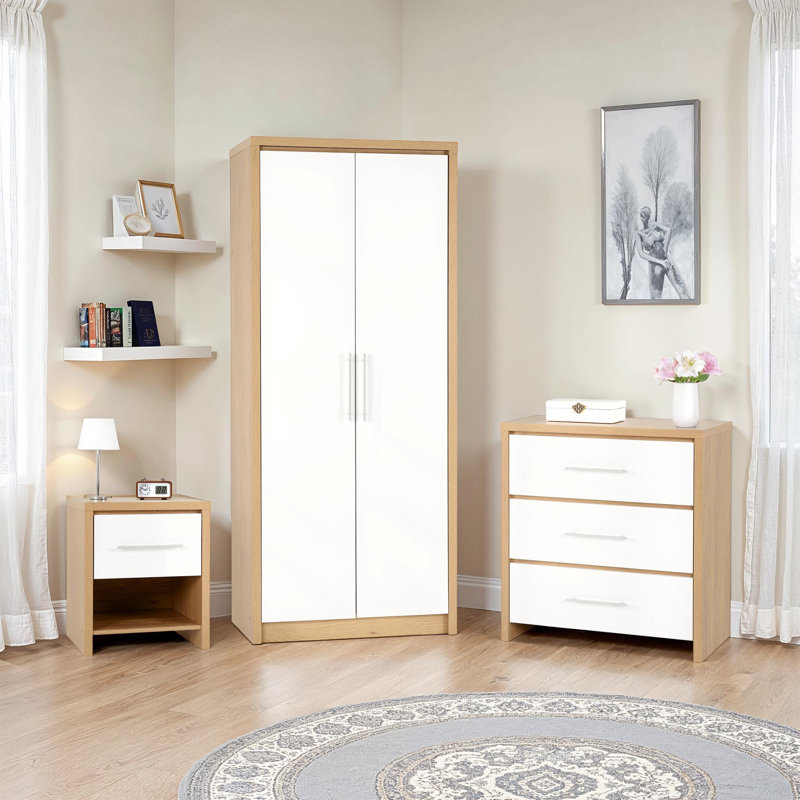 Louisa 3 Piece Bedroom Set, Oak/White