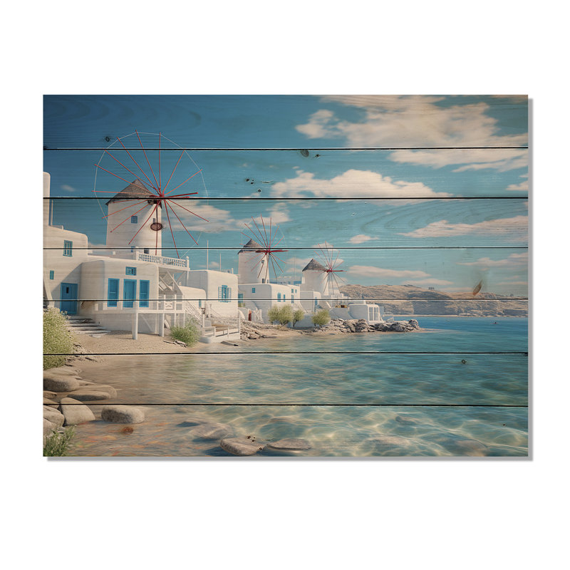 Grèce, sérénité à Mykonos, impression sur bois, H 30 po x l 40 po x P 0,78 po