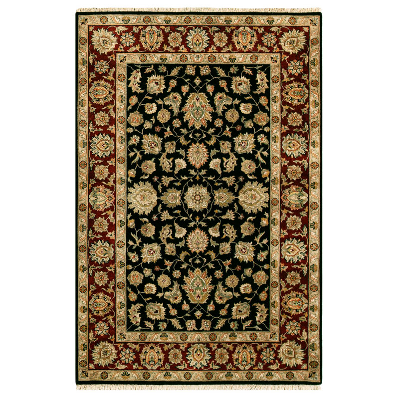 Tapis noir, rouge et beige noué à la main de haute qualité