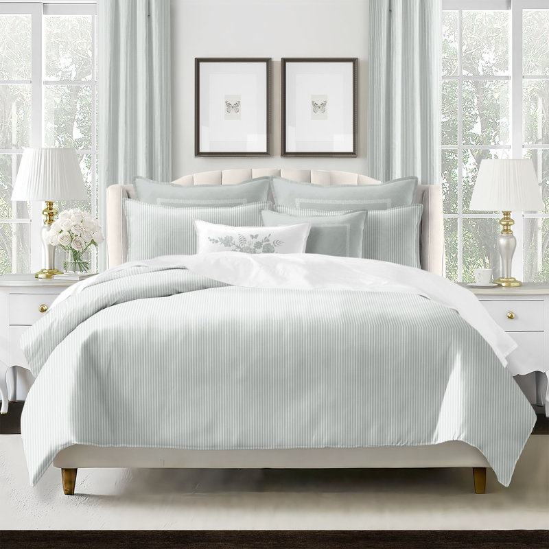 Ensemble d'édredon réversible en coton Ruben, Édredon pour très grand lit + 2 très grandes ta, Sauge