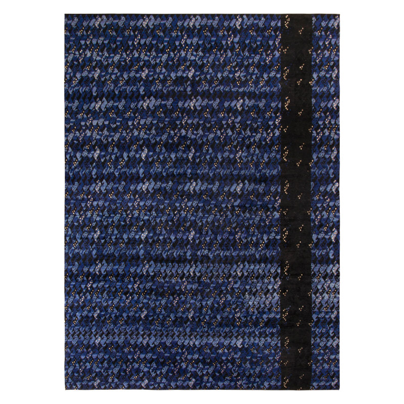 Scandinavian Hand Knotted Wool Geometric Area Rug, Rectangle 5' x 8'
