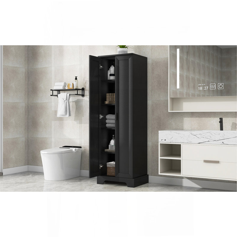 Storage Cabinet With Two Doors For Bathroom, Office, Adjustable Shelf, MDF Board, Black