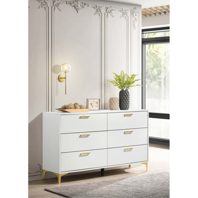 Commode rectangulaire blanche à 6 tiroirs