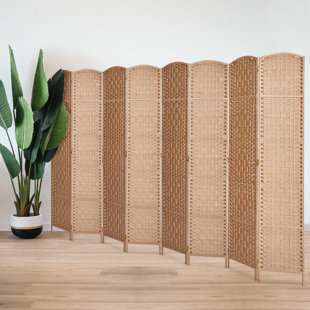 Elmina 6 Ft Folding Room Divider Privacy Screen Home Decor Diamond Weave Fiber Double Hinges