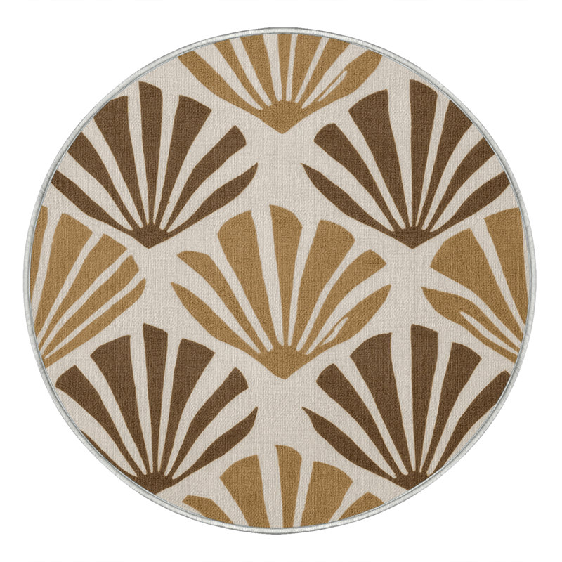 Washable Modernist Shell Study Coastal Area Rug, Runner 2' x 4'