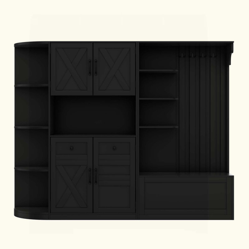 Allen Hall Tree with Storage Cabinet & 4 Hooks, Black