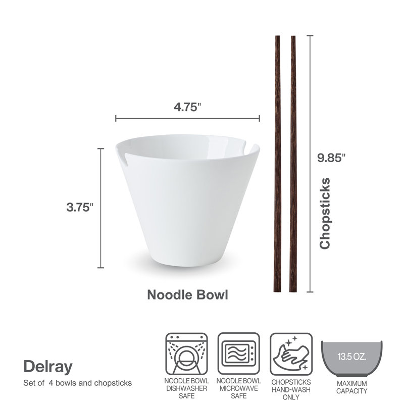 Delray Bone China Noodle Bowl with Chopsticks