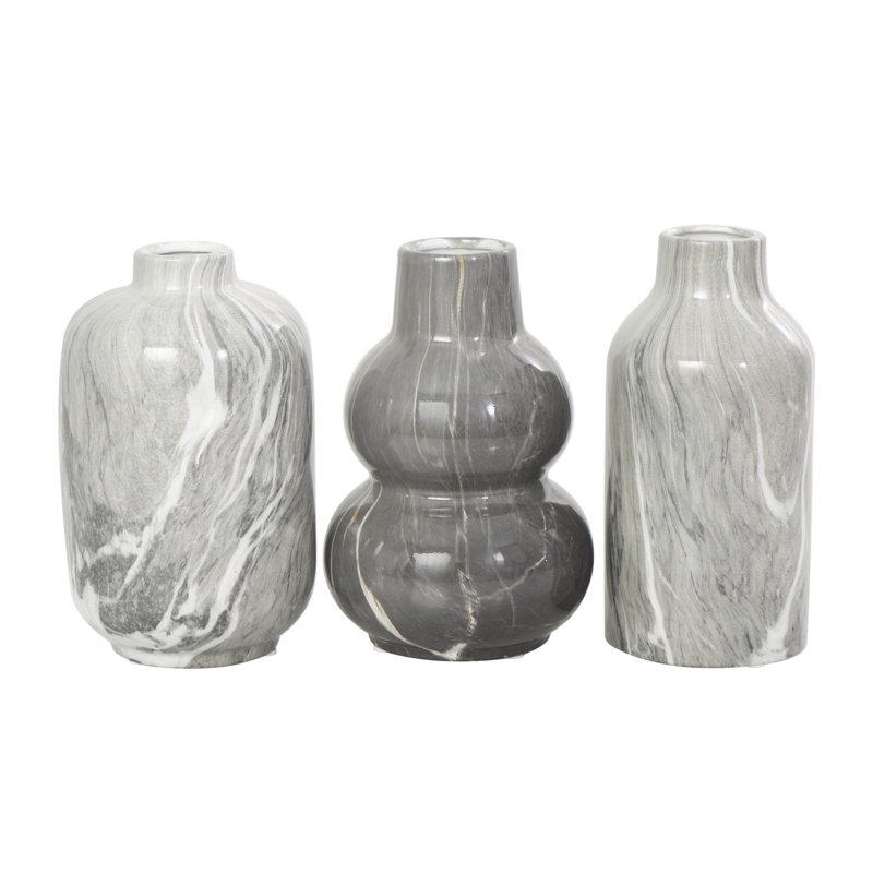 Ceramic Decorative Gray Vase with Marble Inspired Patterns