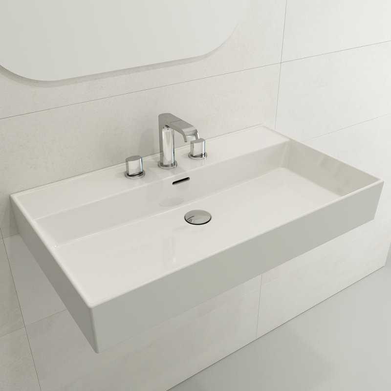 Milano 31.69'' L Bathroom Sink, White, Single-Hole