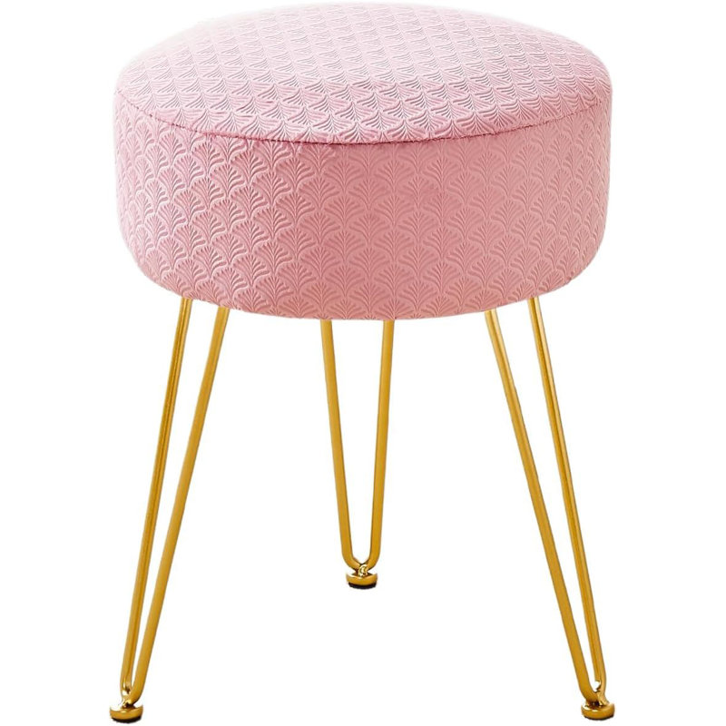 Vanity Accent Stool with Metal legs, Pink