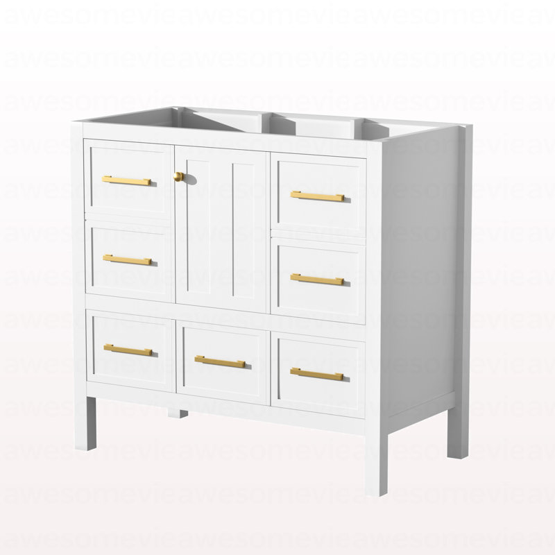 Meuble-lavabo de 36 po sans lavabo, armoire de rangement en bois massif, meuble-lavabo autoportant avec 5 tiroirs et portes à fermeture douce