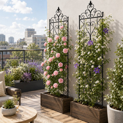 2-Pack 78" Metal Garden Trellis for Climbing Plants with Decorative Scroll Design