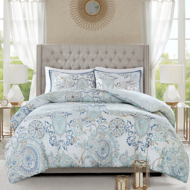 Housse de couette en coton grand format réversible avec motifs bicolores et médaillons