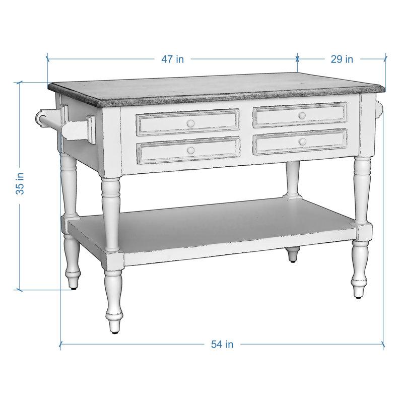 Kitchen Island, Rustic Mango Gray Wash, Light Distressed Linen