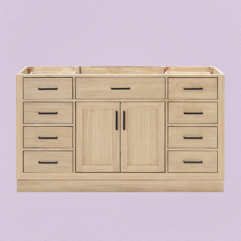 60" Single Sink Bathroom Vanity, Matte Black, Natural Oak