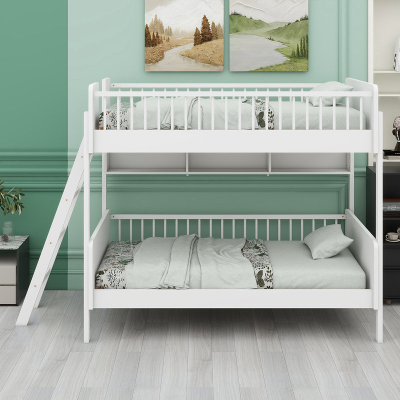 Lit superposé en bois avec tablettes de rangement, Blanc