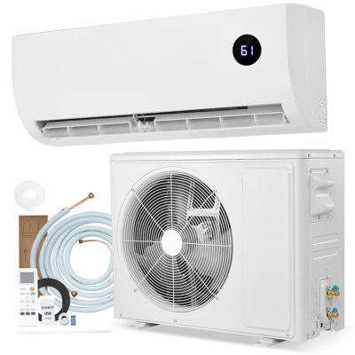 Mini climatiseur bibloc, 12 000 BTU AC / 12 500 BTU de chaleur, 230 V 19 SEER2 à haut rendement énergétique, système d'onduleur silencieux pour une zone de couverture de 750 pieds carrés, facile à entretenir, pour la maison, le bureau