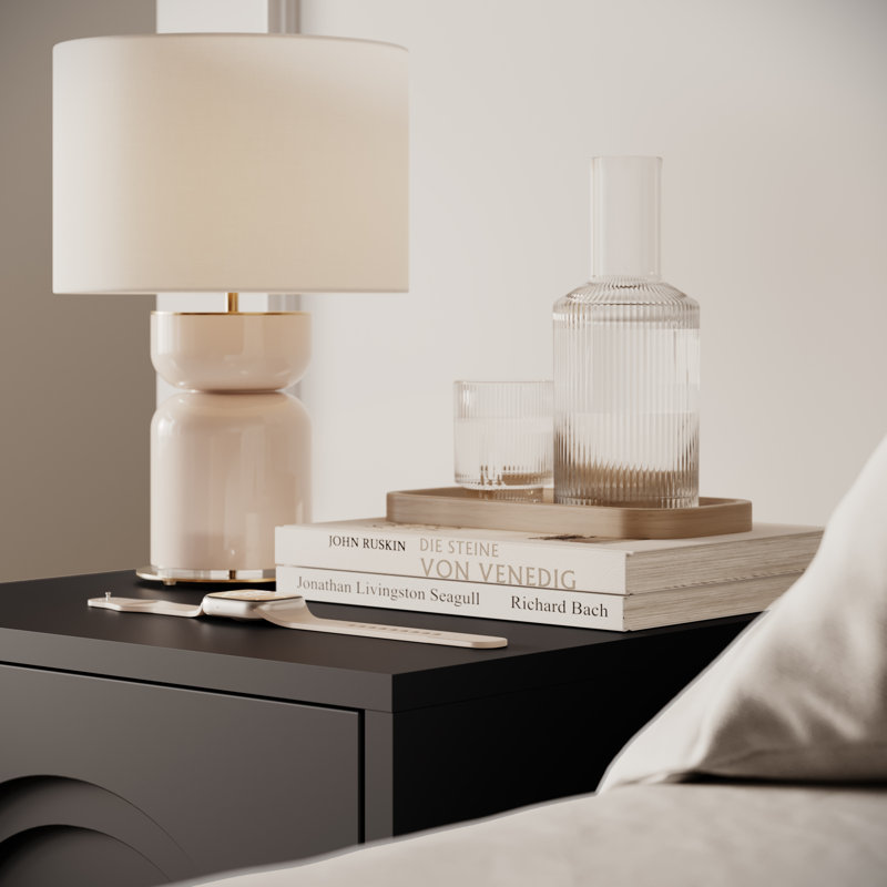 Bedside table LIBERTY nightstand with gold handle, Black