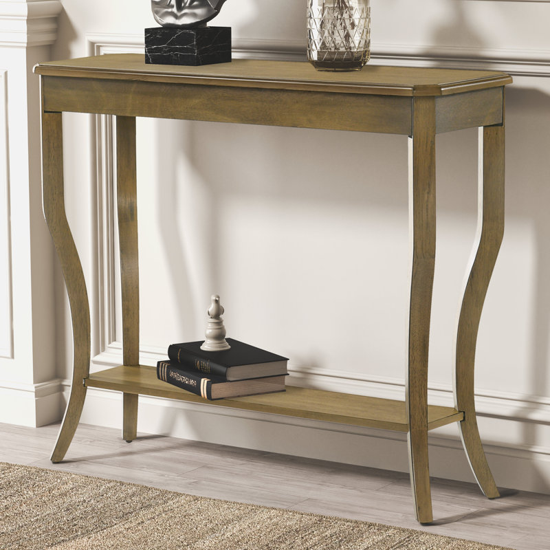 Locke 35.4 Solid Wood Console Table with Shelf, Antique Oak